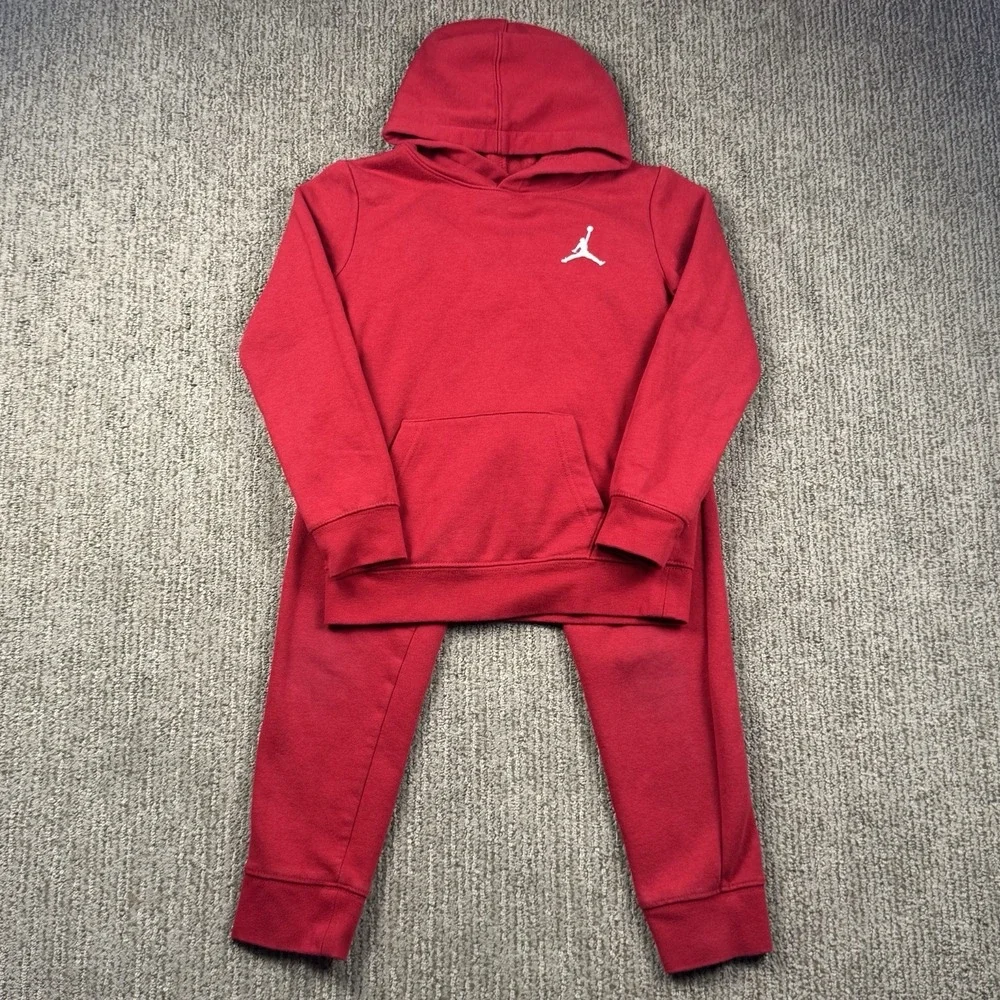 Nike Air Jordan Youth 6-7 Yrs Brooklyn Fleece Hoodie Jogger Sweatpants Set Red